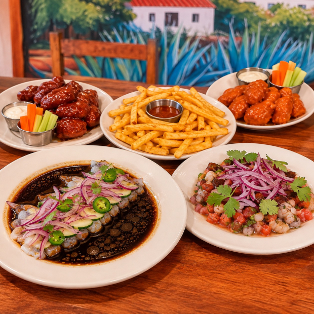 AGUACHILE NEGRO + CARRACA + 2 BONELESS BBQ O BÚFALO + PAPAS A LA FRANCESA